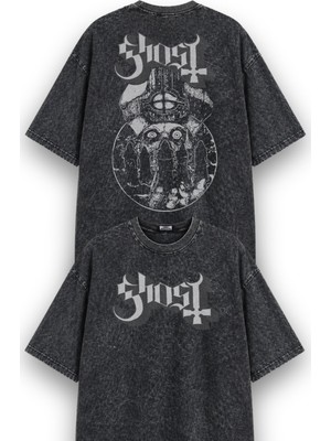 Fuddy Moda Unisex Oversize Rock Band Ghost Sırt Baskılı Yıkamalı Retro Tişört