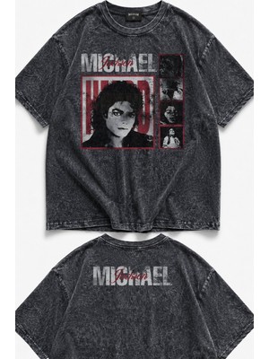Fuddy Moda Unisex Michael Jackson Ense Baskılı Yıkamalı Tişört, Oversize The King Of Pop Vintage Tshirt