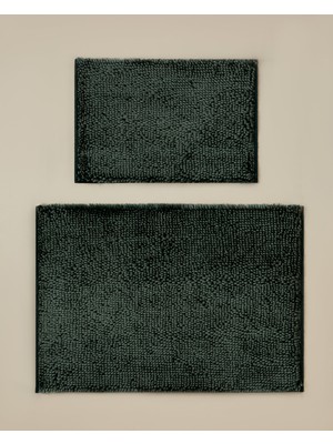 English Home Yeşil Glossy Kaydırmaz Taban Banyo Paspası Seti 60x90 + 40x60 cm Özellikli Desenli