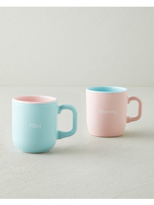 English Home Mini&Mummy Seramik İkili Kupa 150-230 ml 2 Parça Mavi - Pembe Renkli Tasarım