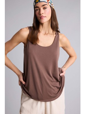 DeFacto Regular Fit Basic Bisiklet Yaka Açık Kahverengi Atlet F3618AX26SP