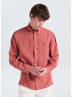 Brooks Brothers Kırmızı Erkek Düğmeli Regular Fit Melanj Gömlek BBSS26MSH022