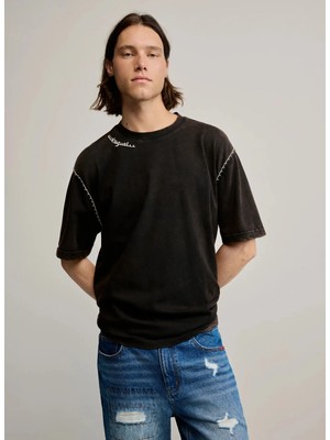 Desigual Siyah Erkek T-Shirt 26SMTK13 Ts_stıtchıngs
