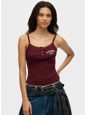 Superdry Bordo Kadın Logo Baskılı Atlet W6012154A