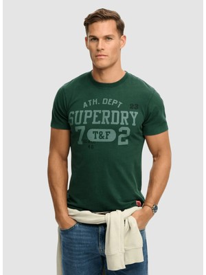 Superdry Yeşil Erkek Relaxed Logo Baskılı T-Shirt M1012363A-27E Vıntage Prep Tee