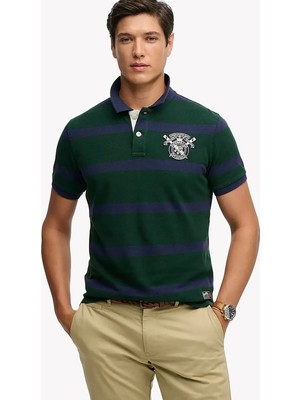 Superdry Yeşil Erkek Çizgili Polo T-Shirt M1110467A-K1F Crest Strıpe Polo