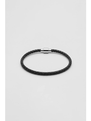 Abluka Online Unisex Ince Örgü Deri Bileklik Siyah