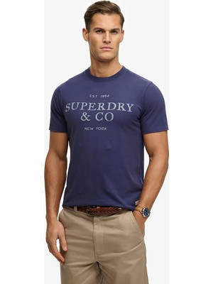 Superdry Lacivert Erkek Relaxed Logo Baskılı T-Shirt M1012392A-SBS 1954 Company Tee