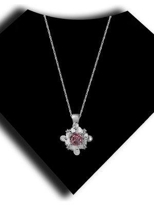 Roxx Jewellery 925 Ayar Gümüş Pembe Taşlı Gül Desenli Tasarım Kolye