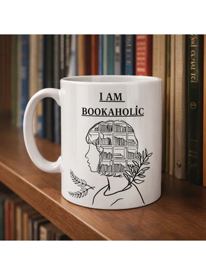 Bezos I Am Bookaholic Yazılı Kitap Temalı Kupa Model 213 Baskılı Seramik Kahve Kupası