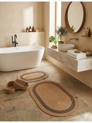 Senza Atelier Oval Jüt Banyo Paspası - Naturel Hasır Dokulu Dekoratif Banyo Halısı
