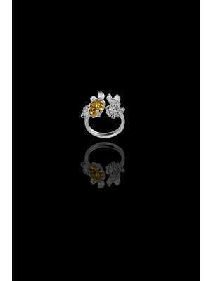 Roxx Jewellery 925 Ayar Gümüş Sarı Damla Gül Desenlı Tasarım Yüzük