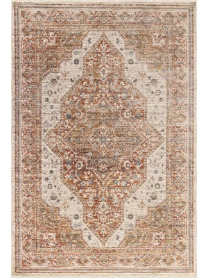 Melit Halı Salon Halısı Etnik Desenli Kiremit Renk Klasik Retro Desen Vintage Yumuşak Dokulu Oturma Odası Halısı