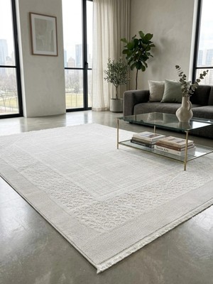 Melit Halı Merinos Vista Beyaz Renk %100 Akrilik Parlak Dokuma Modern Yumuşak Dokulu Salon Oturma Odası Halısı 76589-60