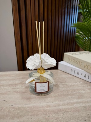 Elmessa 200ML Seramik Çiçek Taşlı Pudra Kokulu Bambu Çubuklu Oda Kokusu