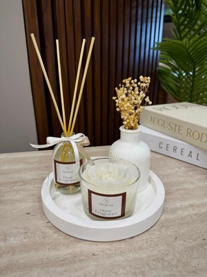 Elmessa 4lü Dekoratif Set-Oda Kokusu,kokulu Mum,vazo,stant Tabağı