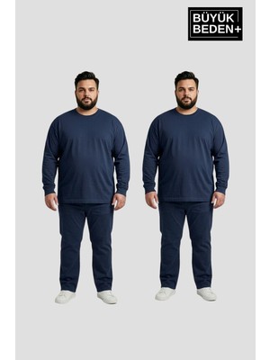 Superlife Erkek Büyük Beden 2'li Set Uzun Kollu 2 Iplik Bisiklet Yaka Tişört SPR26BTS542+2