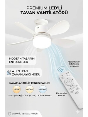 Eser Ticarett Modern LED Aydınlatmalı Tavan Vantilatörü - 4 Kademeli Sessiz Avizeli Vantilatör + Uzaktan Kumandalı Akıllı Zamanlayıcı Pervane