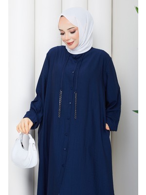 Pamuk Butik Kadın Büyük Beden Zincir Detaylı Yandan Cepli Kap -PMK557