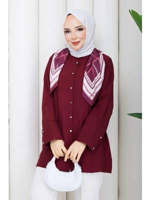 Pamuk Butik Kadın Fularlı Geniş Kol Detaylı Gömlek -PMK552