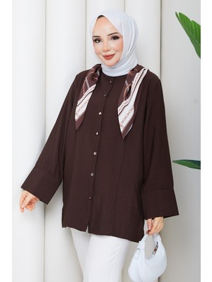 Pamuk Butik Kadın Fularlı Geniş Kol Detaylı Gömlek -PMK552