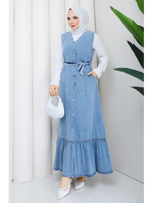 Pamuk Butik Kadın Yandan Cepli Kot Jile Salopet -PMK550