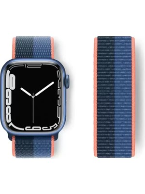 Esranın Dünyası Newface Apple Watch 38MM Hasırlı Cırtcırtlı Kordon - Siyah-Mavi