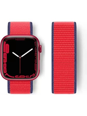Esranın Dünyası Newface Apple Watch 38MM Hasırlı Cırtcırtlı Kordon - Lacivert-Kırmızı