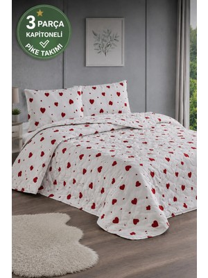 Shopyteks Çift Kişilik Yatak Örtüsü 200X220 Kapitoneli Pike Kalpli Yumuşak Yatak Örtüsü Seti