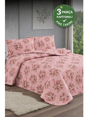 Shopyteks Çift Kişilik Yatak Örtüsü 200X220 Kapitoneli Pike Çiçek Desenli Yumuşak Yatak Örtüsü Seti