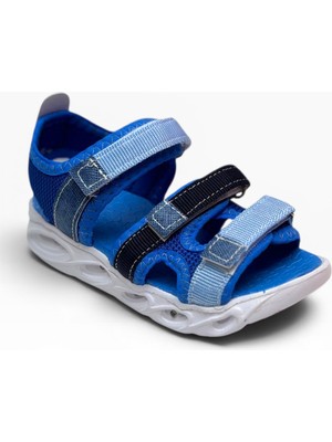 Arzen Bebe 230-26 3 Cırtlı Işıklı Anatomik Çocuk Sandalet Mavi Lacivert Buz 26-30
