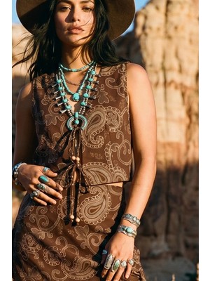 Fashion Cocktail Western Etnik Şal Desenli Nakışlı Önden Bağlamalı Yelek ve Mini Etek Yazlık Tatil Ikili Takım