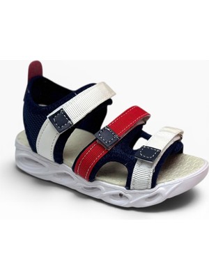 Arzen Bebe 230-26 3 Cırtlı Işıklı Anatomik Çocuk Sandalet Lacivert Beyaz Kırmızı 26-30
