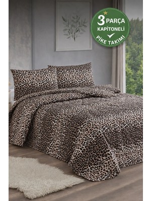Shopyteks Çift Kişilik Yatak Örtüsü 200X220 Kapitoneli Pike Leopar Yumuşak Yatak Örtüsü Seti