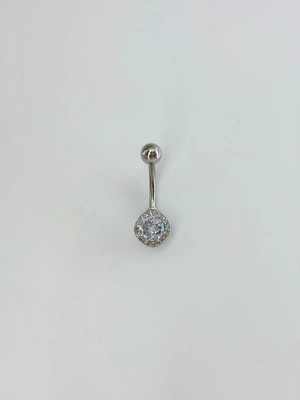 Aslanoğlu Store Rodyum Zirkon Taşlı Çelik Göbek Bar Uzunluğu : 13 mm / Bar Kalınlığı 1.41 mm /  - PG0144
