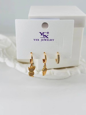 Aslanoğlu Store Zirkon Taşlı Üçlü Kombin Küpe - KP00086
