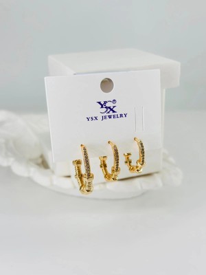 Aslanoğlu Store Zirkon Taşlı Üçlü Kombin Küpe - KP00371