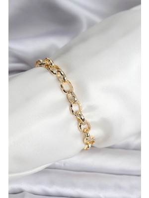 Aslanoğlu Store Mey Ithalat® 14K Gold Renk Kaplama Lazerli Zincir Model cm Kadın Bileklik