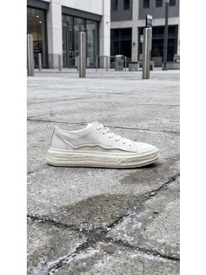 Daytex 2474 Togga - Hakiki Deri Detaylı Keten Fileli Ortopedik Ithal Kalın Eva Taban Hafif Erkek Spor Sneaker Ayakkabı Beyaz