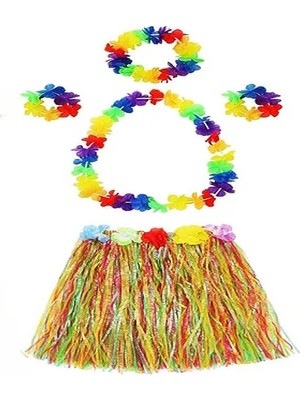 Aslanoğlu Store Yetişkin ve Çuk Uyumlu Luau Ha Hawaii  Kolye Renkli Etek Taç ve Bileklik Seti