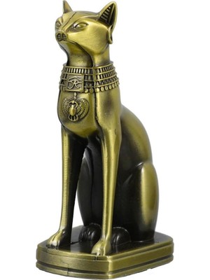 Dünyadan Hediyeler Antik Mısır Kedi Heykeli Bastet Metal Dekoratif Hediyelik Biblo 8X15CM