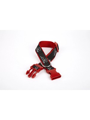 Colezium Köpek Desenli Dokuma Köpek Boyun Tasması 3 cm x 36-60 cm Kırmızı