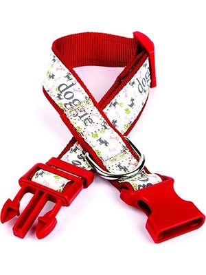 Colezium Köpek ve Pati Desenli Dokuma Köpek Boyun Tasması 3 cm x 36-60 cm Kırmızı