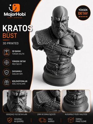 Major Hobi Kratos Büst Dekoratif 3D Baskı Heykel Obje 14 cm God of War Temalı