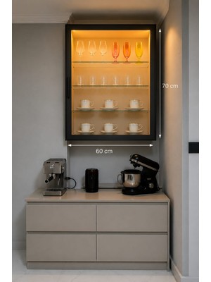 Xhome Dekor 70X60X15 Siyah Çerçeve Mdf Cam Kapaklı  Cok Amaçlı Dolap