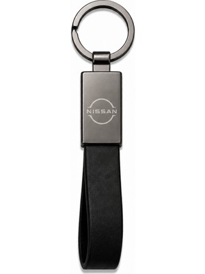 SAVEK Nissan Anahtarlık Parlak Metal & Deri – Çift Tarafı Logolu, Premium Şık Tasarım, 12 x 2 cm Boyut, Araba Aksesuar