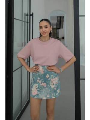 Havoş Gül Kurusu %100 Pamuk Bisiklet Yaka Tişört