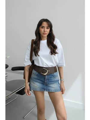 Havoş Ekru Oversize Basic Tişört