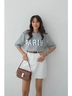 Havoş Gri Paris Baskılı Tişört