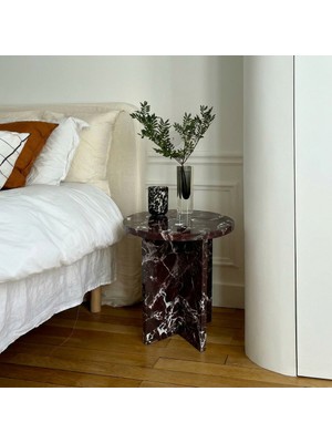 Adomar Marble Rosso Levanto, Vişne Mermer Yan Sehpa, Çap 40,H40